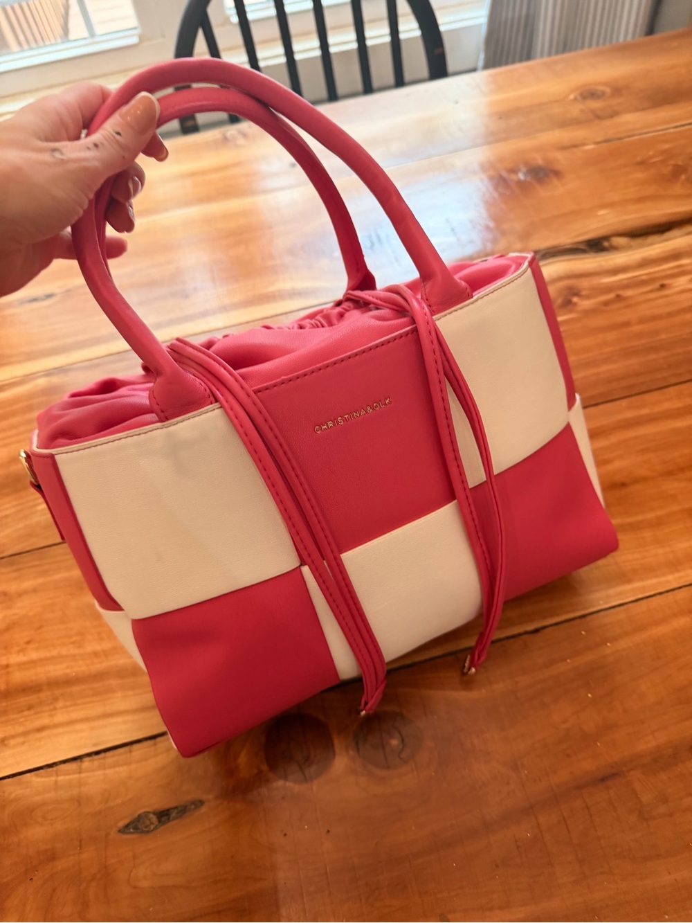 Pink and White Checker Tote Bag NWT CUTE Summer Bag